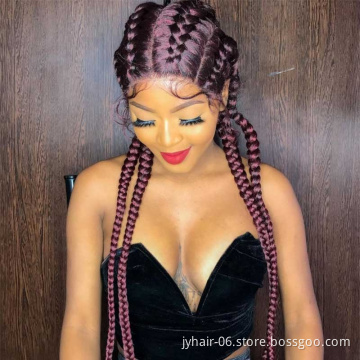 Cheap Braid hair wig synthetic hair wigs wholesale four long box braided twist lace wigs for black women
